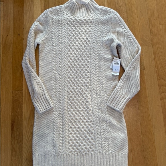 NWT Abercrombie & Fitch mock neck cable knit sweater dress oatmeal small women's - Picture 6 of 10